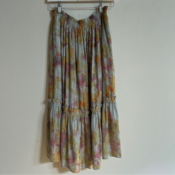 Anthropologie Current Air Midi Skirt Medium Watercolor Pleat Ruffle Boho - Picture 4 of 5